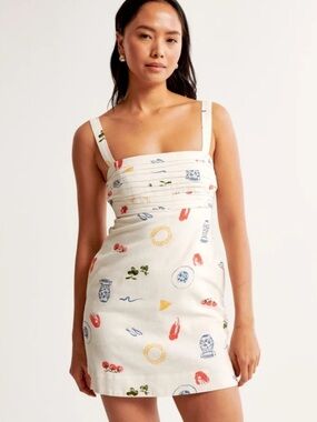Abercrombie & Fitch White Mini Dress with Multicolor Print S